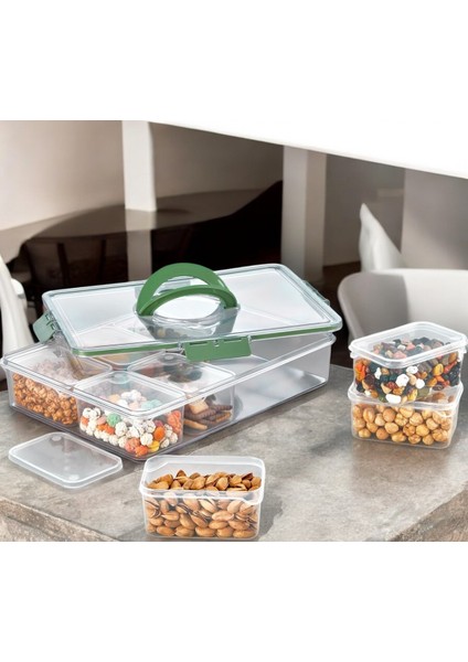 8 Bölmeli Kapaklı Saklama Kabı Seti, Çok Amaçlı ve Kulplu, Düzenleyici, Beyaz