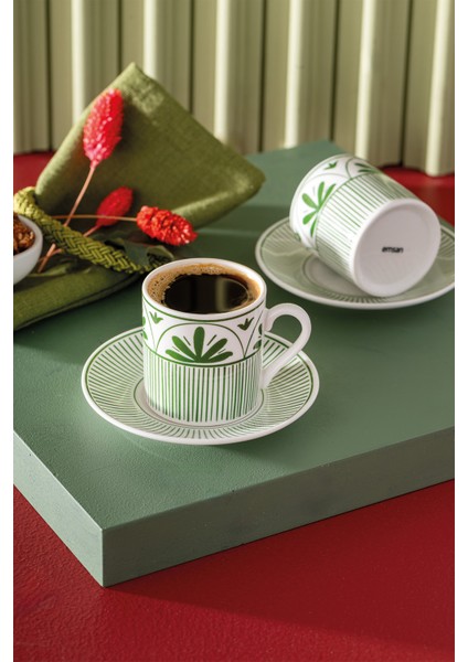 2 Kişilik Yeşil Seramik Kahve Fincan Takımı, 90 Ml, Şık ve Kullanışlı Tasarım fırsatları