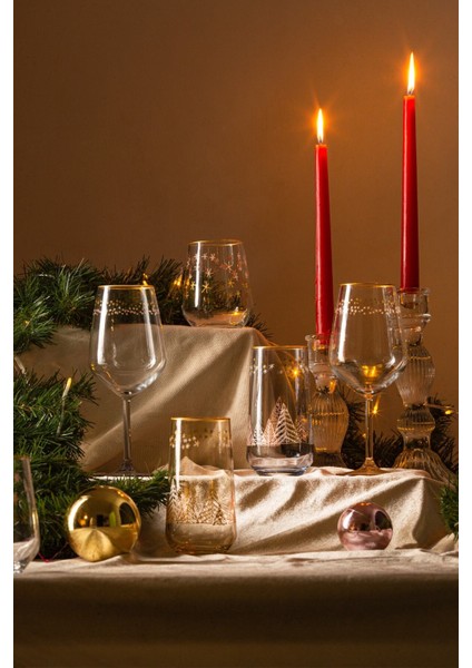 Şık 4'lü Su Kadehi Seti, Amber Renk, 490 Cc, Yılbaşı Temalı, Zarif Tasarım fiyatları