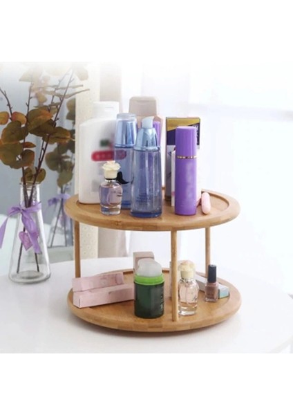 Döner Sunumluk Organizer, 2 Katlı Baharatlık, 360 Derece Döner, Kahverengi