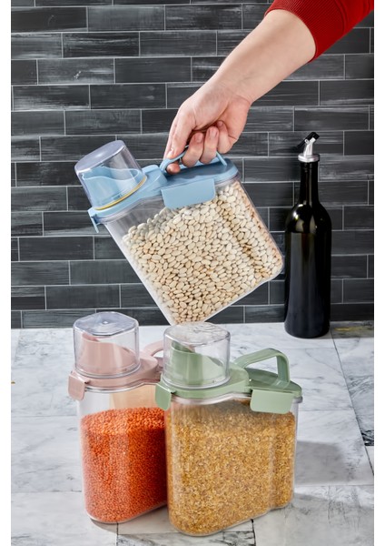 3'lü 2l Contalı Saklama Kabı, Ölçekli Bakliyat Düzenleyici, Mavi Renk