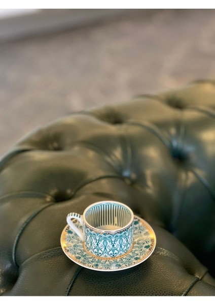 Şık Içi Desenli Yeşil-Gold Detaylı Tek Fincan fiyatları