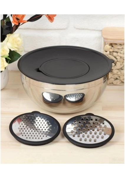 5 Parça Çok Renkli Rendeli ve Karıştırma Kabı Seti 25 cm