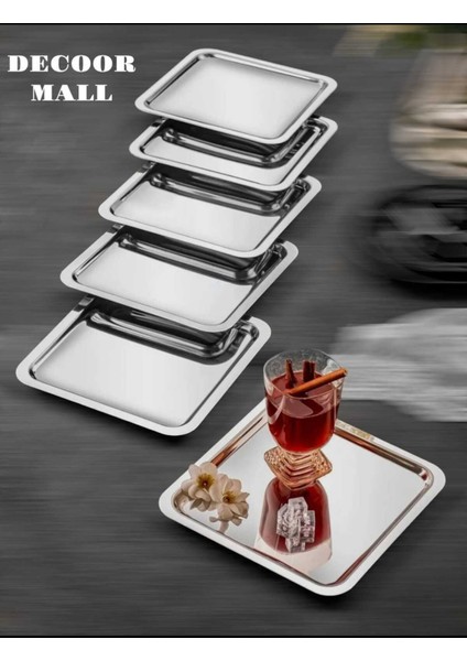6 Adet Gümüş Kahve Sunum Tepsisi, Şık ve Kullanışlı Ev Dekoru ve Ikram Aksesuarı