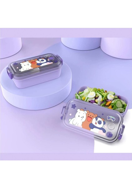 Sevimli Ayı Desenli 450ML Plastik Yemek Kabı, Çocuklar Için Güvenli ve Dayanıklı