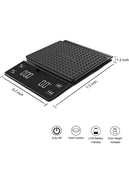 Siyah Dijital Kahve Tartısı 3000G, Hassas Ölçüm ve Şık Tasarım ile Kullanıma Hazır modelleri