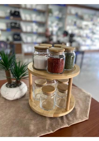 Döner Sunumluk Organizer, 2 Katlı Baharatlık, 360 Derece Döner, Kahverengi