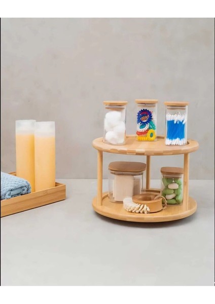 Döner Sunumluk Organizer, 2 Katlı Baharatlık, 360 Derece Döner, Kahverengi