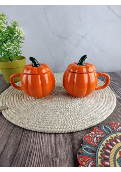 Turuncu 2'li Kabak Kupa Seti, Çay ve Kahve Için Şık Tasarım