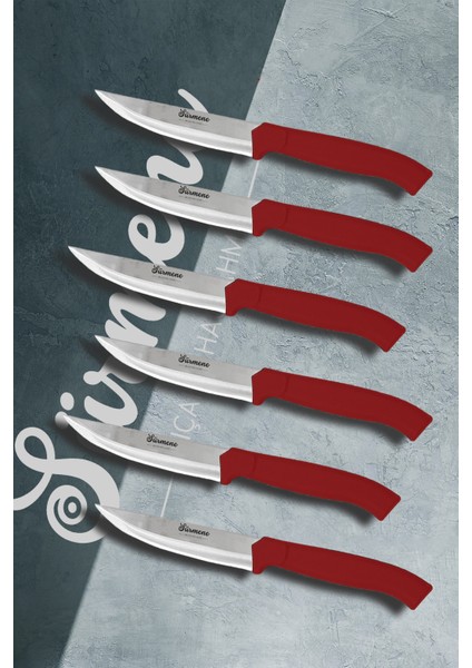 6 Parça Günlük Mutfak Bıçak Seti, Sebze, Et, Ekmek, Kırmızı