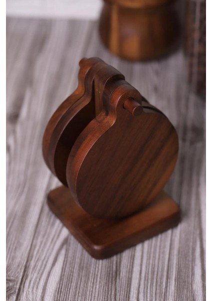 Şık ve Kullanışlı Akasya Bardak Altlığı Seti, Tepsi ve Standlı Tasarım