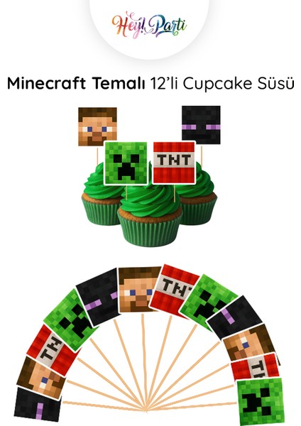 Minecraft Temalı 12’li Cupcake Süsü (Creeper, Steve, Tnt, Enderman Doğum Günü Parti Malzemeleri) fiyatları