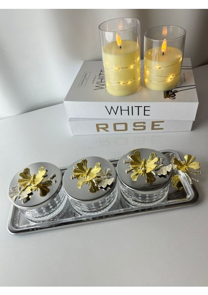 Gümüş Renk 3'lü Cam Kapaklı Çerezlik ve Baharatlık Seti fiyatları