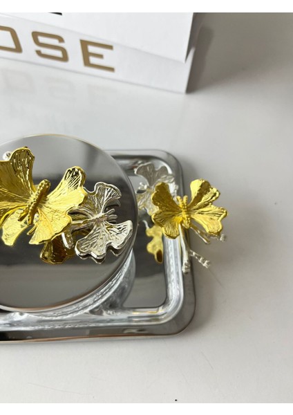 Gümüş Renk 3'lü Cam Kapaklı Çerezlik ve Baharatlık Seti