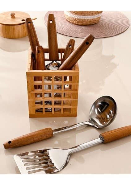 Bambu Kare Kaşıklık ve Dekoratif Kutu, Kahverengi, Şık ve Doğal Tasarım fiyatları