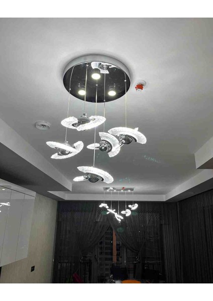 Kristal Halkalı LED Avize – 3 Kademeli Işık, Kumandalı, Modern Tavan Aydınlatma” fırsatları