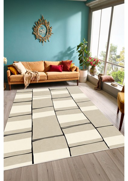 Dekoratif Yıkanabilir, Kaymaz Tabanlı, Modern Salon Oturma Odası Halısı - SFTKECE065