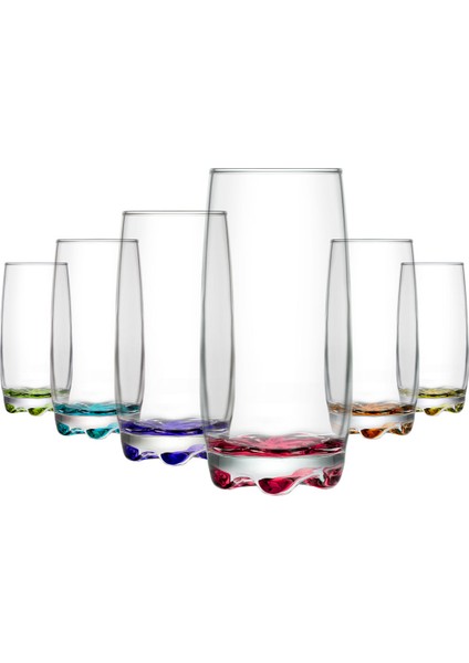 Renkli Tabanlı 6'lı Meşrubat Bardağı Seti, Şık ve Canlı Tasarım