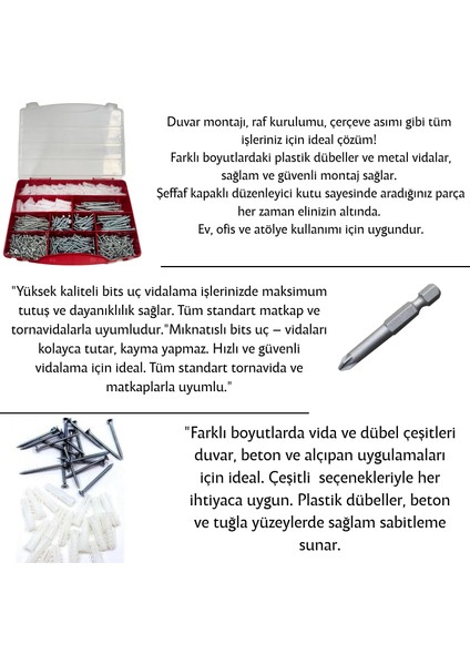 Mgk Hidrolik & Endüstriyel 362 Parça 11 Çeşit Vida ve Dübel Seti -Takım Çantası modelleri