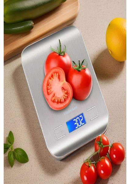 Dijital Ekranlı, Hassas ve Dayanıklı Metalik Mutfak Terazisi, 1g-5kg Kapasite