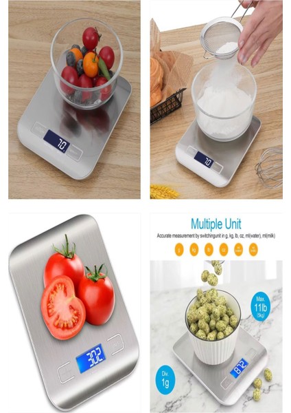 Dijital Ekranlı, Hassas ve Dayanıklı Metalik Mutfak Terazisi, 1g-5kg Kapasite modelleri