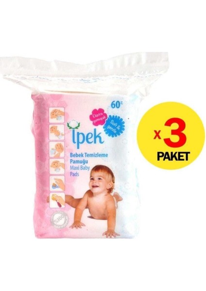 Ipek Maxi Bebek Temizleme Pamuğu 60'lı 3'lü Set