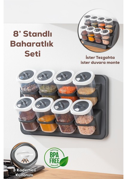 8'li Kendinden Yapışkanlı Döner Baharatlık Seti, Pratik ve Şık Tasarım fiyatları
