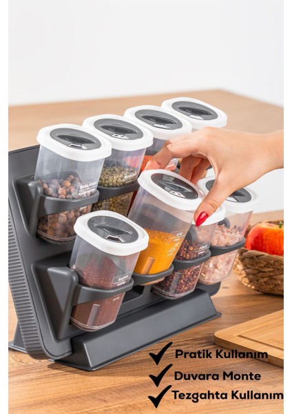 8'li Kendinden Yapışkanlı Döner Baharatlık Seti, Pratik ve Şık Tasarım fırsatları