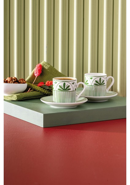 2 Kişilik 90 ml Yeşil Seramik Kahve Fincan Takımı, Şık ve Dayanıklı Tasarım