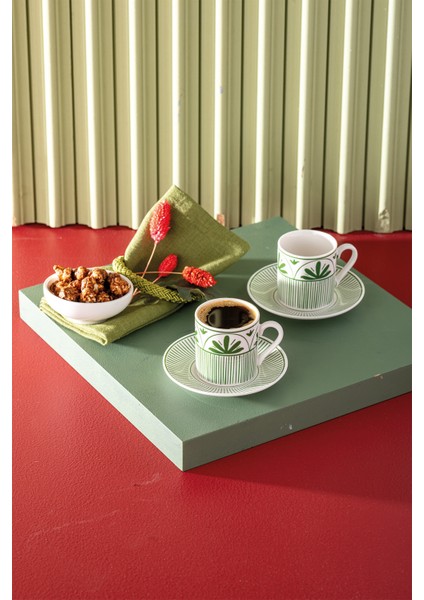 2 Kişilik 90 ml Yeşil Seramik Kahve Fincan Takımı, Şık ve Dayanıklı Tasarım fiyatları