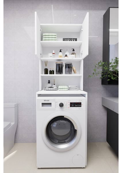 Verani Çamaşır Makinesi Dolabı Banyo Kiler Çift Kapaklı Arkalıklı Dolap Beyaz 180X65X30 fiyatları
