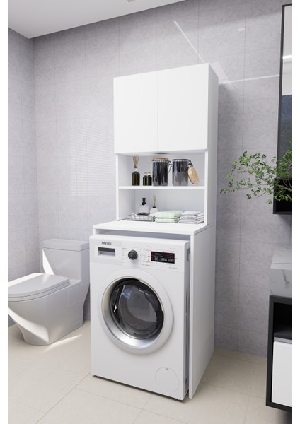Verani Çamaşır Makinesi Dolabı Banyo Kiler Çift Kapaklı Arkalıklı Dolap Beyaz 180X65X30 modelleri