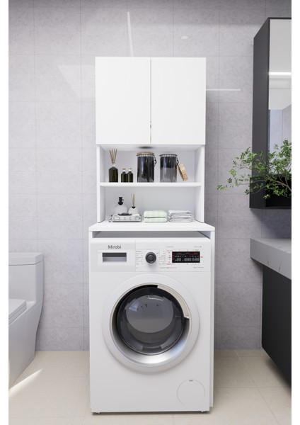 Verani Çamaşır Makinesi Dolabı Banyo Kiler Çift Kapaklı Arkalıklı Dolap Beyaz 180X65X30 fırsatları