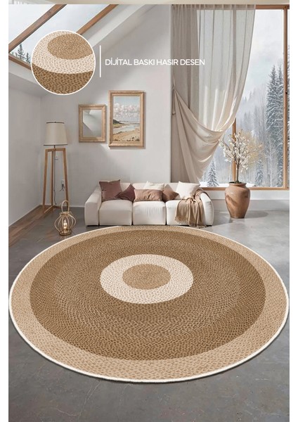 Dekoratif Yıkanabilir, Yuvarlak Kaymaz Tabanlı, Yuvarlak Salon Oturma Odası Halısı - WOOPAMUK494 fiyatları