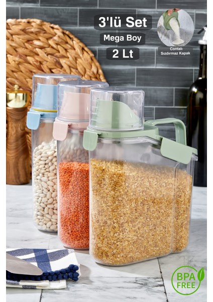 3'lü 2 Lt Kontörlü Saklama Kabı Seti, Mavi, Ölçekli ve Düzenleyici