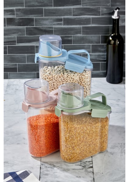 3'lü 2 Lt Kontörlü Saklama Kabı Seti, Mavi, Ölçekli ve Düzenleyici