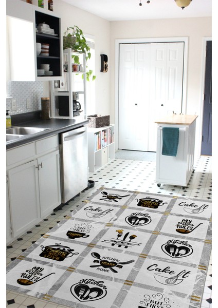 Dekoratif Yıkanabilir, Kaymaz Tabanlı, Modern Mutfak Halısı - FR203