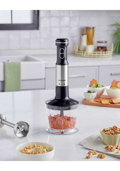 Mini Blender Seti, 4 Bıçak, Siyah-Krom, Kompakt ve Şık Tasarım