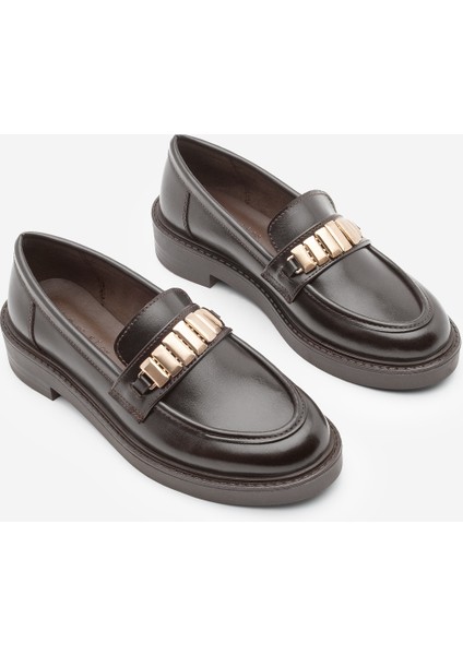 Kadın Loafer Makosen Tokalı Günlük Ayakkabı Vilyum Kahve