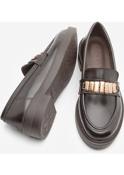 Kadın Loafer Makosen Tokalı Günlük Ayakkabı Vilyum Kahve