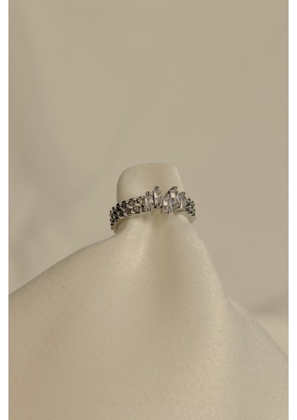 Üzeri Zigzag Baget Taşlı Çelik Görümlü Xp Eklem Yüzüğü