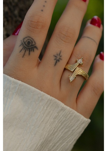 Ray Model Üzeri Çift Üçgen Taşlı Yüzük Ayarlanabilir Çelik Görünümlü Xp modelleri