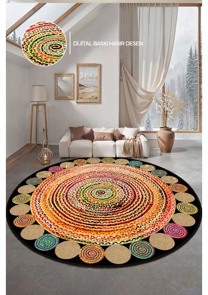 Dekoratif Yıkanabilir, Yuvarlak Kaymaz Tabanlı, Salon - Oturma Odası Halısı - WOOKECE951DÜZ
