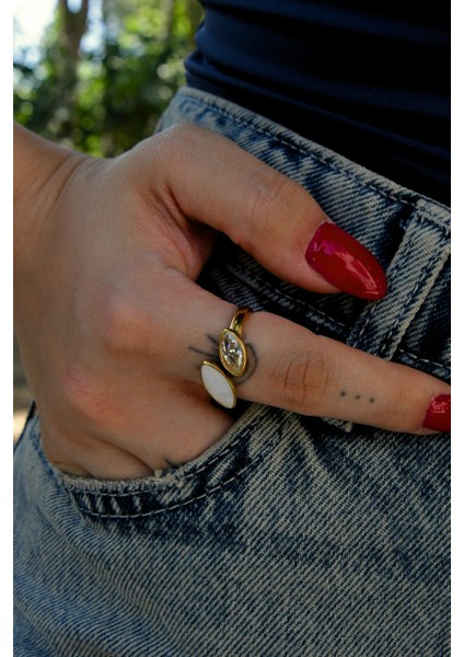 Üzeri Bir Tarafı Zirkon Taşlı Bir Ucu Taşlı Ayarlanabilir Çelik Yüzük modelleri