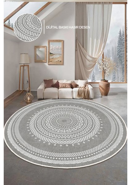 Yuvarlak Yıkanabilir, Kaymaz Tabanlı, Salon - Oturma Odası Halısı - SFTKECE053YUVARLAK