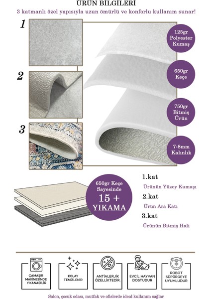 Dekoratif Yıkanabilir, Kaymaz Tabanlı, Modern Salon - Oturma Odası Halısı - WOOKECE1404 indirimleri