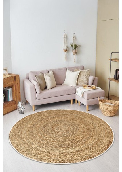 Dekoratif Yıkanabilir, Yuvarlak Kaymaz Tabanlı, Yuvarlak Salon Oturma Odası Halısı - WOOPAMUK521 fiyatları