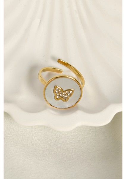 Üzeri Kaplı Üzeri Taşlı Kelebek Figürlü Ayarlanabilir Çelik Yüzük fiyatları