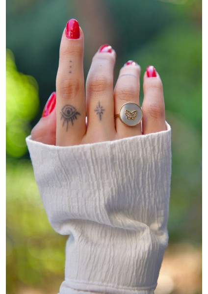 Üzeri Kaplı Üzeri Taşlı Kelebek Figürlü Ayarlanabilir Çelik Yüzük modelleri