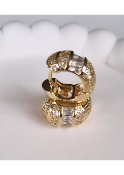 Premium Paslanmaz Çelik Zirkon Taşlı Gold Halka Küpe fiyatları